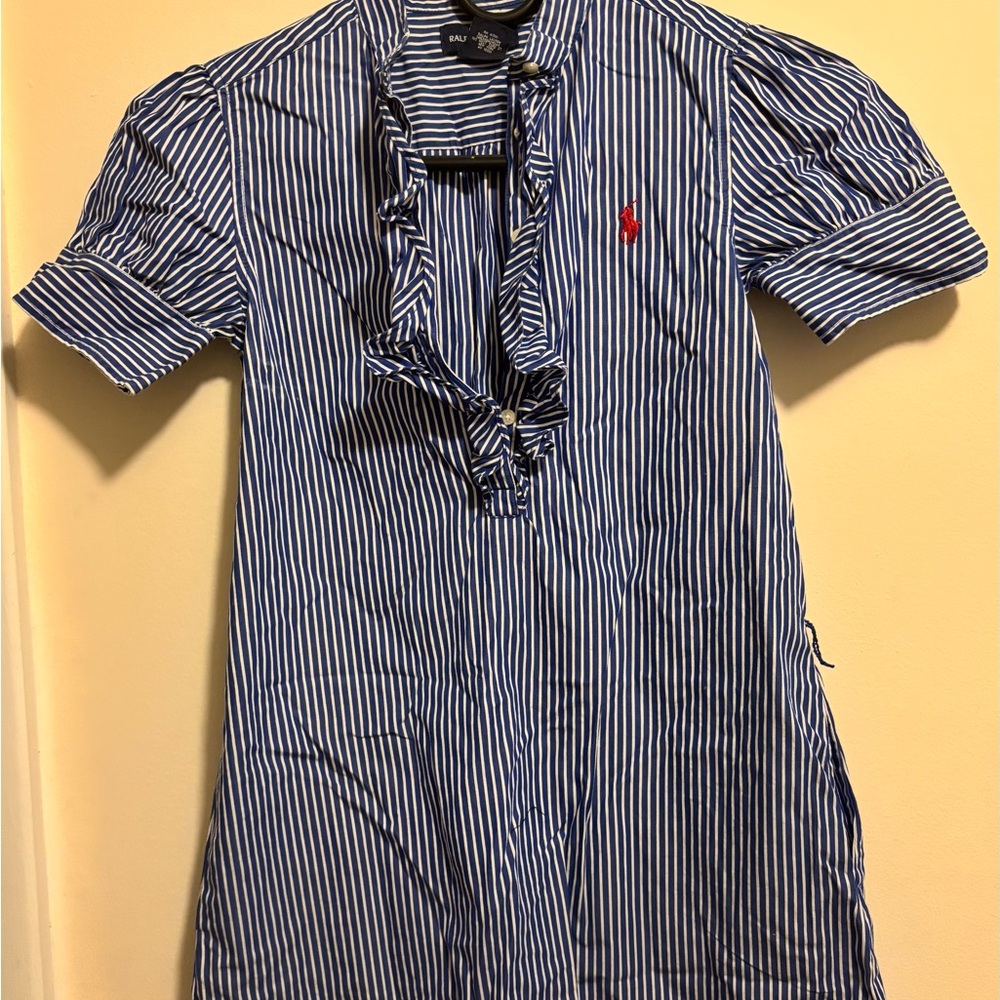 Polo by Ralph Lauren Blue and White Striped Casual Dress